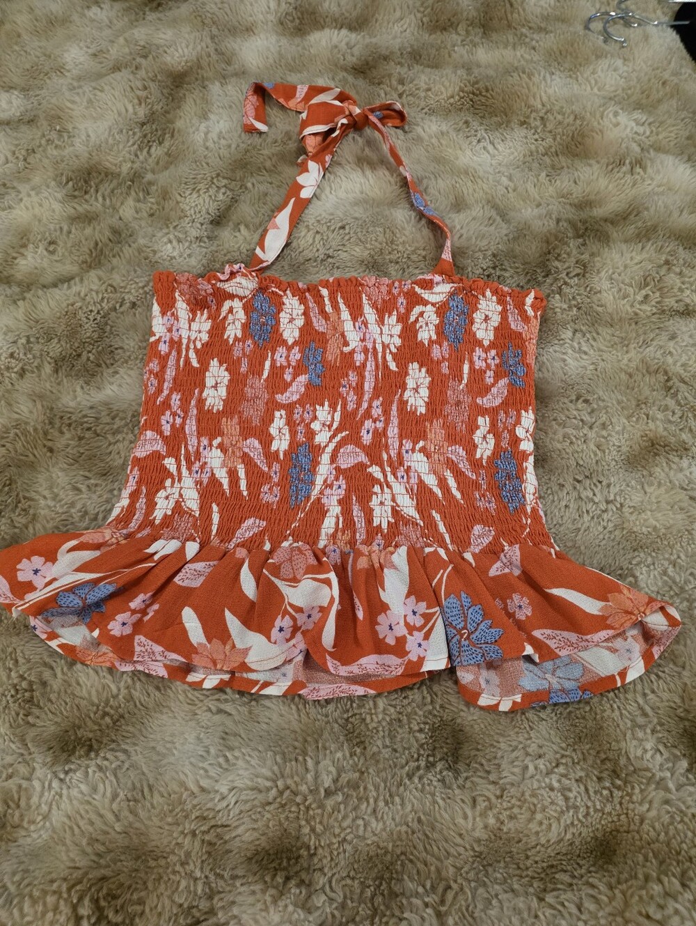 Smocked Halter Peplum Tank Top - Floral Non brand Sz Med
